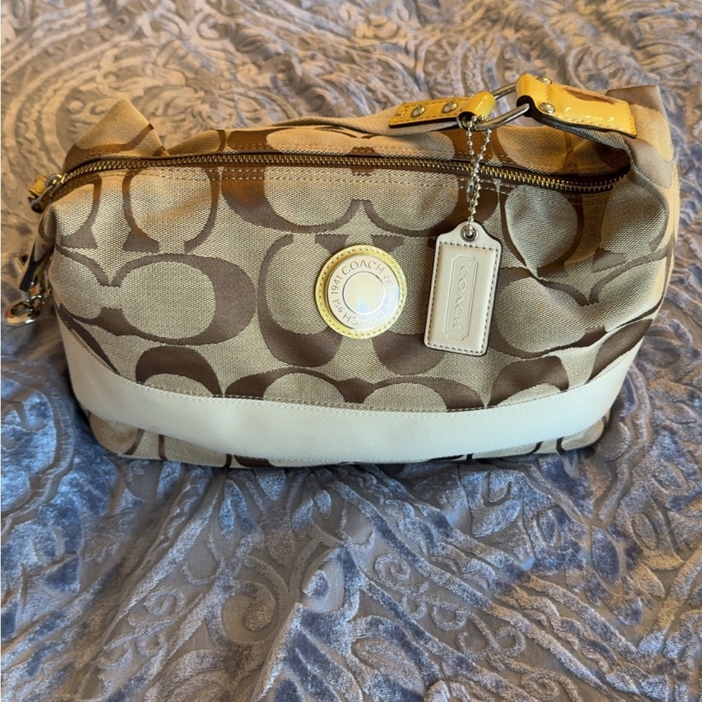 Coach Brown and Cream Shoulder Bag with Monogram